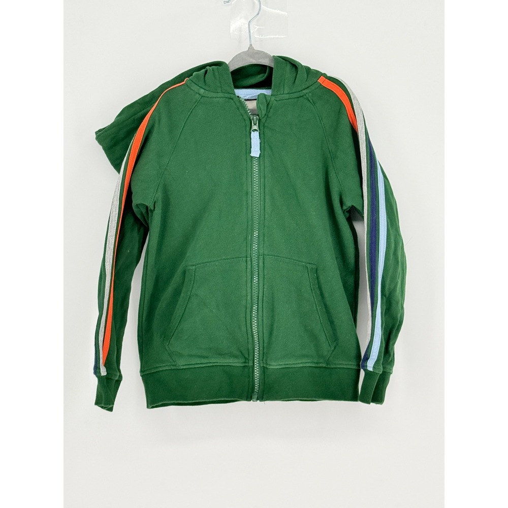 Mini Boden Hoodie Green Stripe Sleeve Full Zip Sporty Gorpcore Size 6-7Y